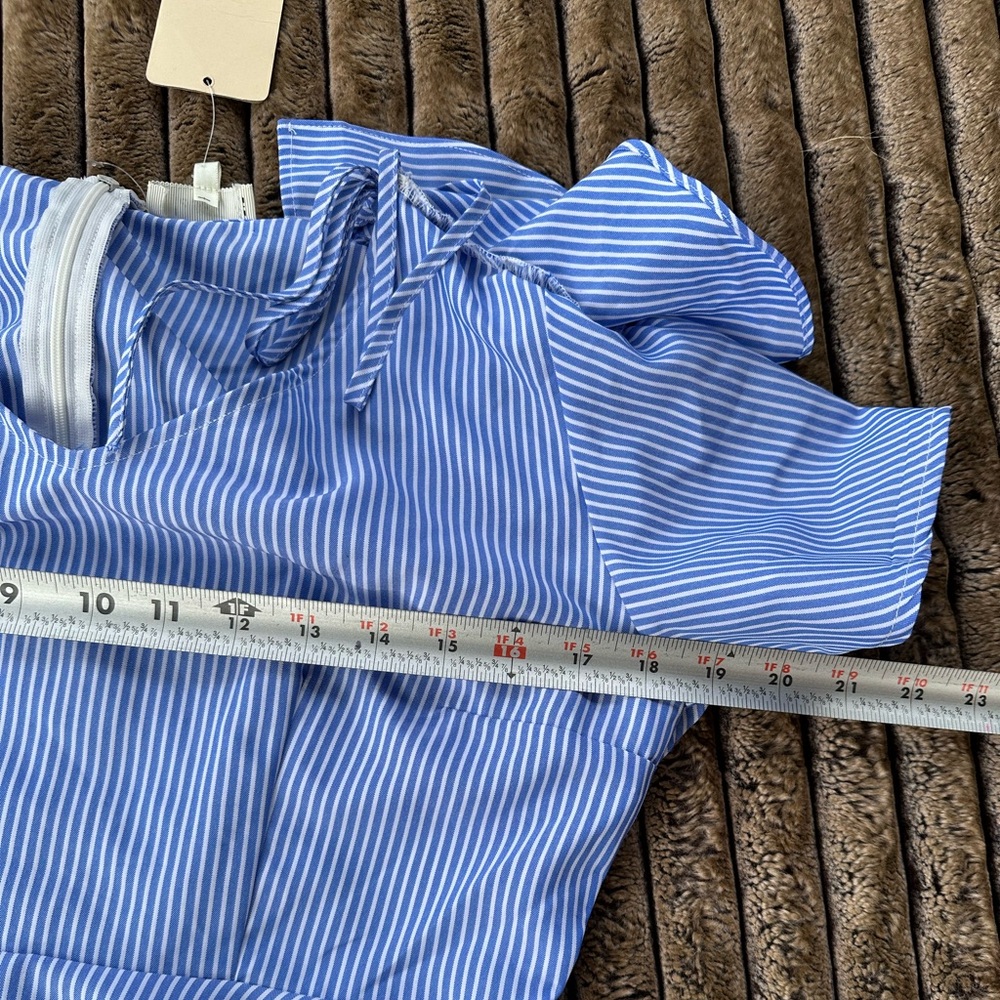 Women’s Blue Striped Ruffle Peplum Top - Picture 7 of 8